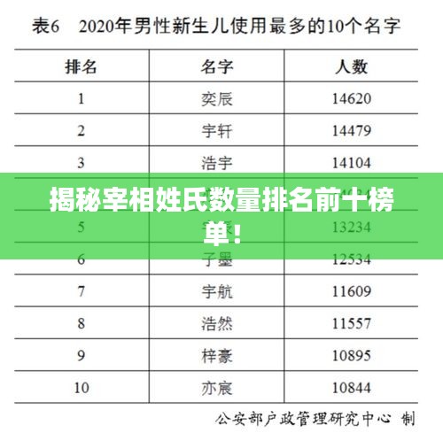 揭秘宰相姓氏数量排名前十榜单！